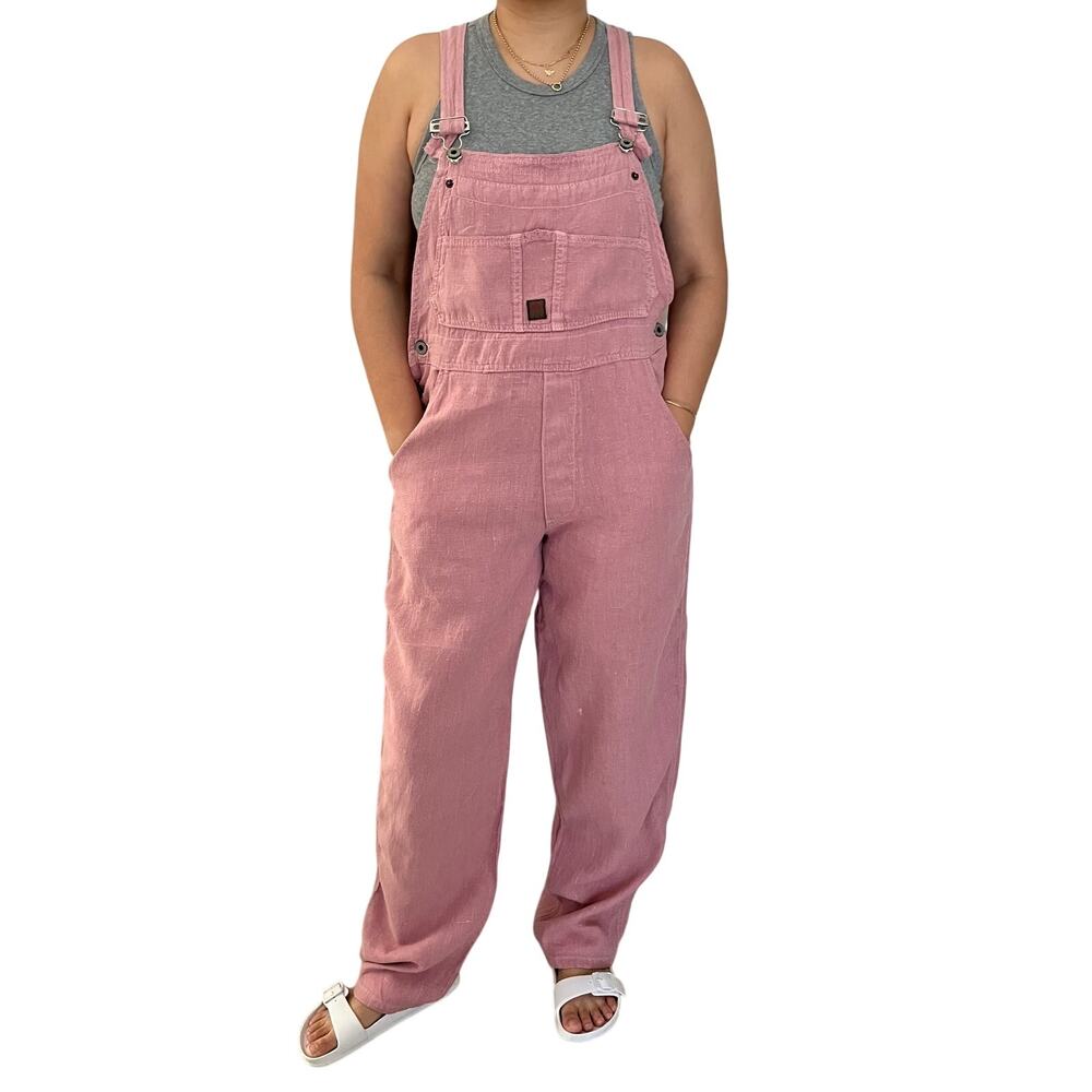 Vintage For Joseph Linen Overalls Pink Made USA XS Oversized Adjustable Pockets